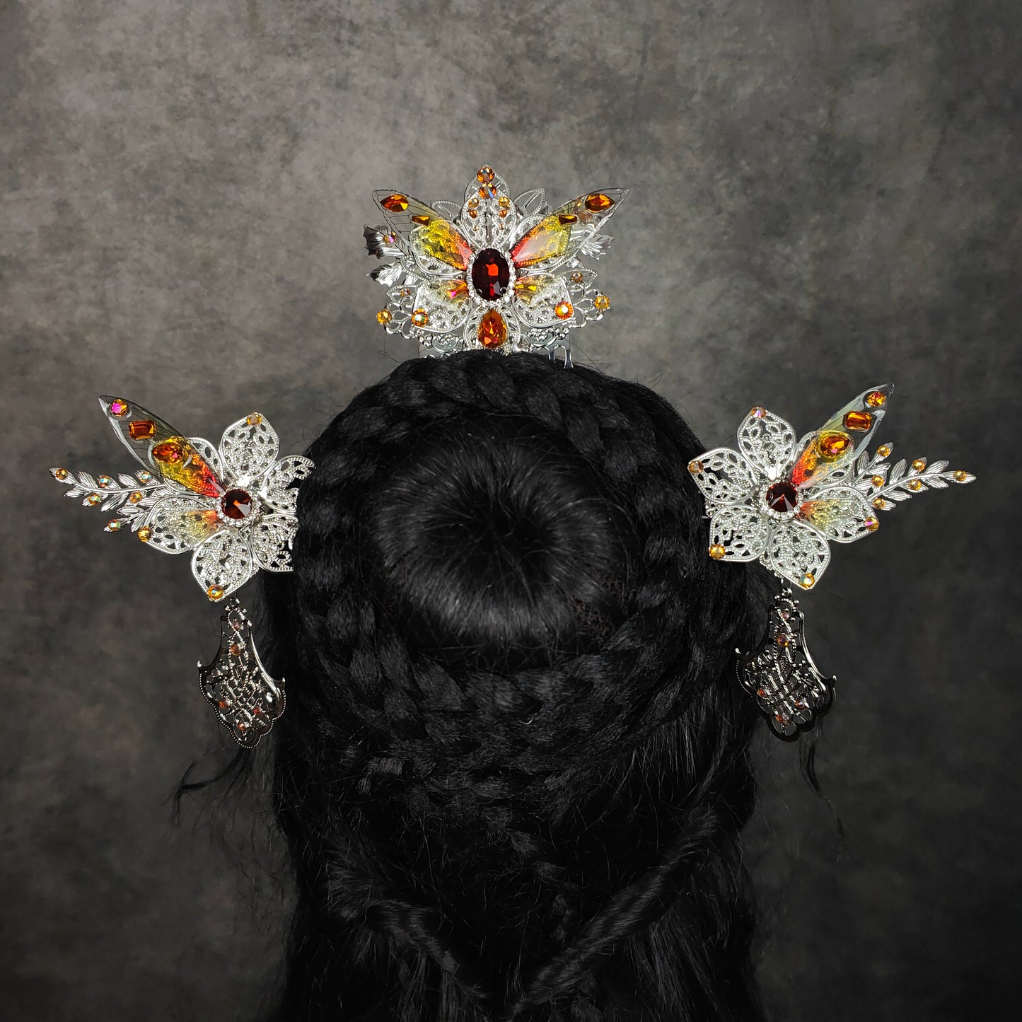 Decorative hairpin "Fairy Wings" in yellow/orange