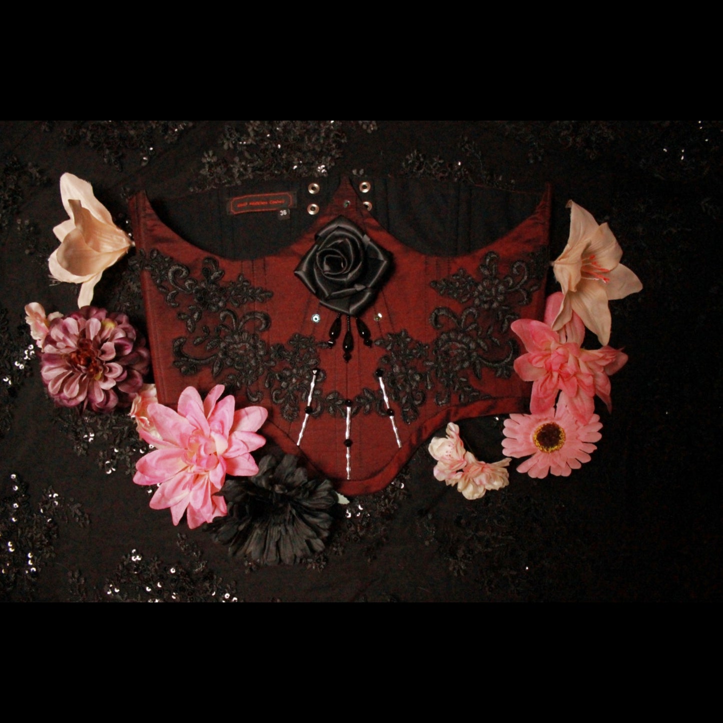 "Black Rose" Unterbrust-Corsage (S/S 2023) Unikat Gr. 36-38